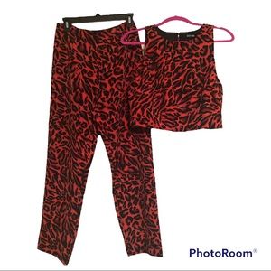 DO+BE Red and Black Animal Print Pantsuit Two-Piece Set